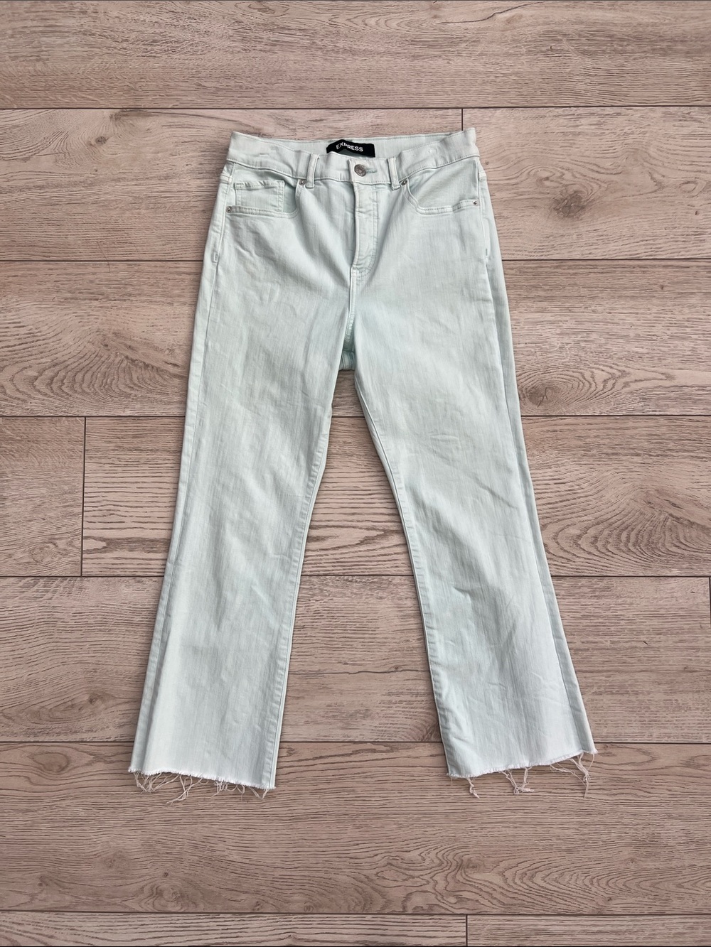 Express Light green Mint High-Rise cropped flare Straight Jeans woman size 8